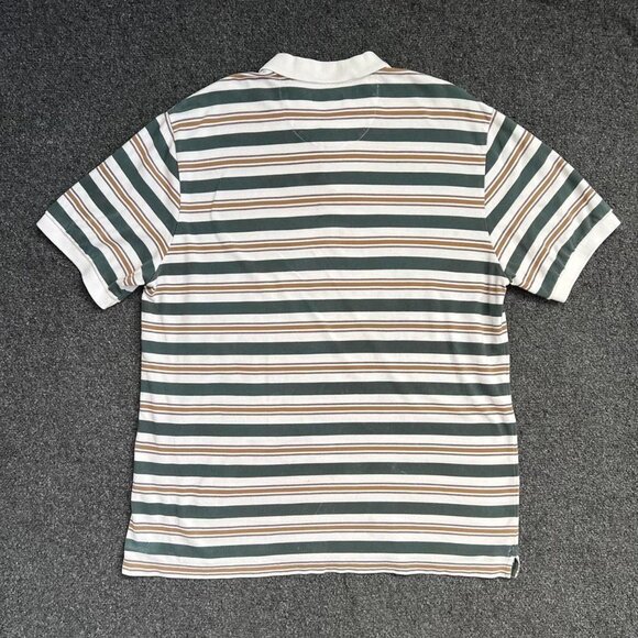 Chaps 100% Cotton Green and Brown Striped Polo Shirt - Picture 2 of 8